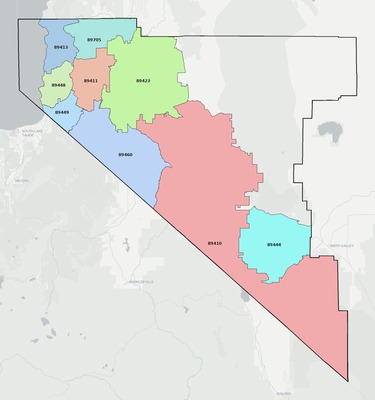 Douglas County NV ZIP code boundaries map