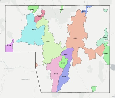 Elko County NV ZIP code map preview
