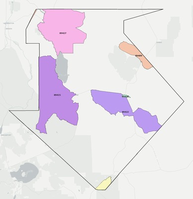 Mineral County NV ZIP code boundaries map