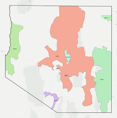 White Pine County NV ZIP code boundaries map
