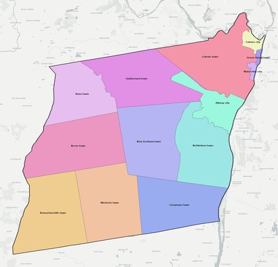 Albany County NY townships and subdivisions map