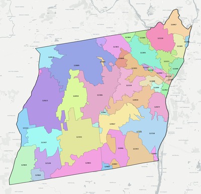 Albany County NY ZIP code boundaries map