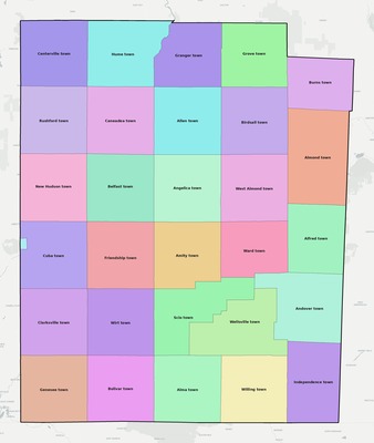 Allegany County NY townships and subdivisions map