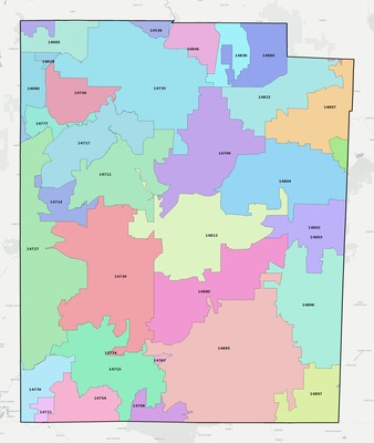 Allegany County NY ZIP code boundaries map