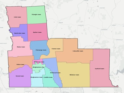 Broome County NY townships and subdivisions map