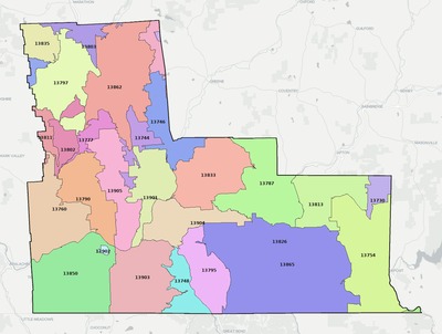 Broome County NY ZIP code boundaries map