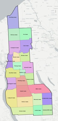 Cayuga County NY townships and subdivisions map