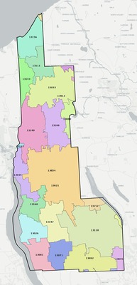 Cayuga County NY ZIP code boundaries map
