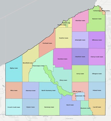 Chautauqua County NY townships and subdivisions map
