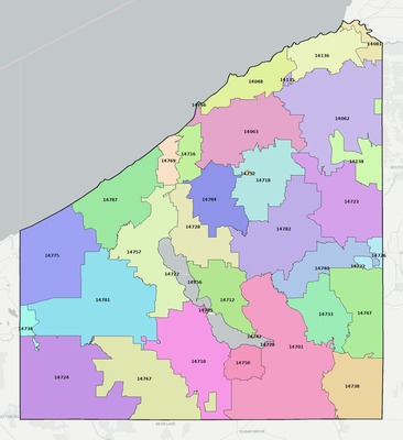 Chautauqua County NY ZIP code boundaries map