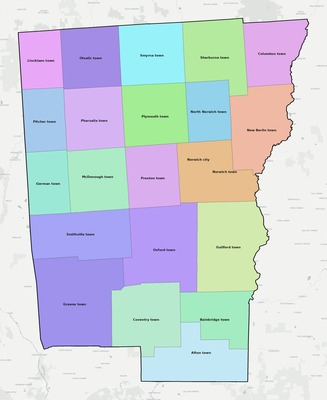 Chenango County NY townships and subdivisions map