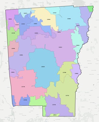 Chenango County NY ZIP code boundaries map