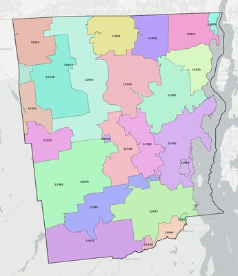 Clinton County NY ZIP code boundaries map