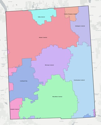 Cortland County NY school district boundaries map