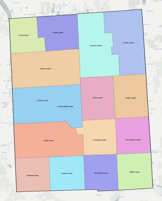 Cortland County NY townships and subdivisions map