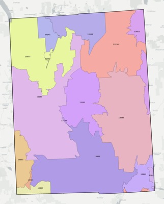 Cortland County NY ZIP code boundaries map