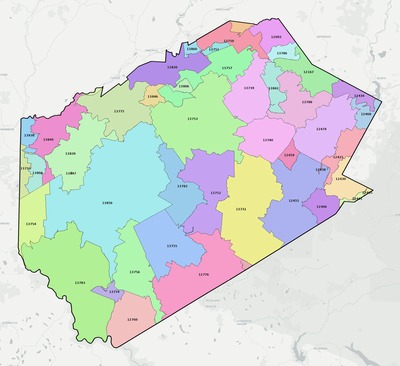 Delaware County NY ZIP code boundaries map