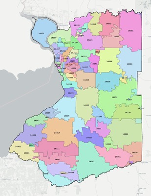 Erie County NY ZIP code boundaries map