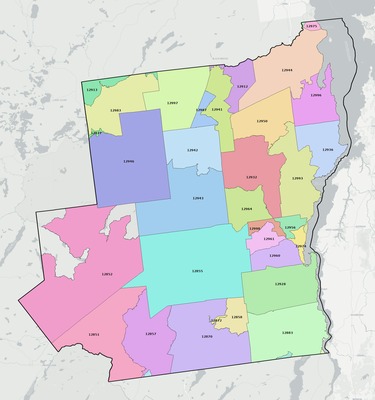 Essex County NY ZIP code boundaries map