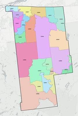 Franklin County NY ZIP code boundaries map