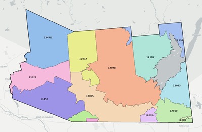 Fulton County NY ZIP code boundaries map