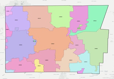 Genesee County NY ZIP code boundaries map