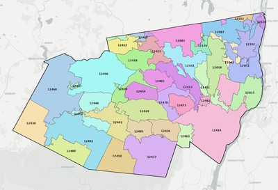 Greene County NY ZIP code boundaries map