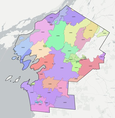 Jefferson County NY ZIP code boundaries map