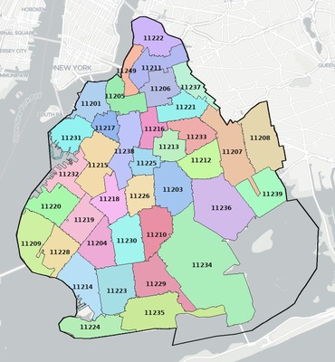Kings County NY ZIP code boundaries map