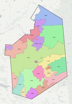 Lewis County NY ZIP code boundaries map