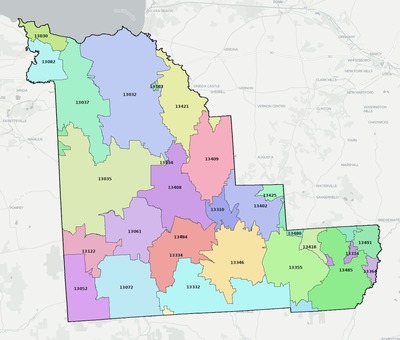 Madison County NY ZIP code boundaries map
