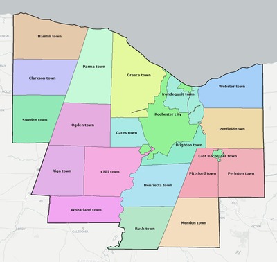 Monroe County NY townships and subdivisions map