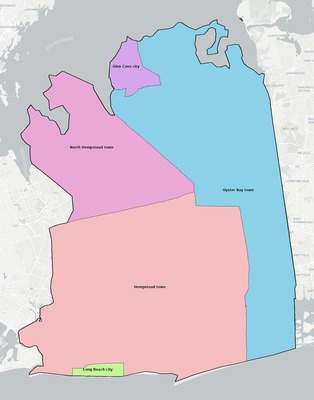 Nassau County NY townships and subdivisions map