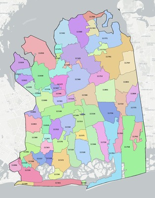 Nassau County NY ZIP code boundaries map