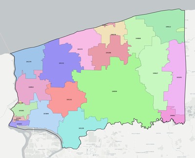 Niagara County NY ZIP code boundaries map