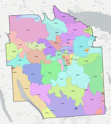 Onondaga County NY ZIP code boundaries map