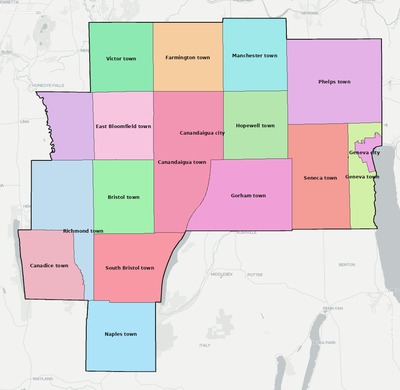 Ontario County NY townships and subdivisions map