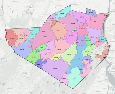 Orange County NY ZIP code boundaries map