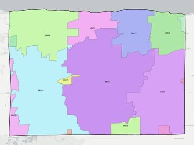 Orleans County NY ZIP code boundaries map