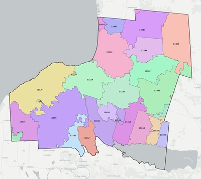 Oswego County NY ZIP code boundaries map