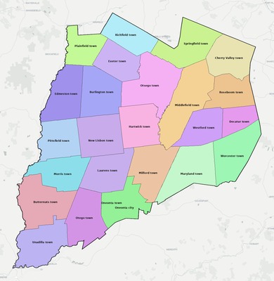 Otsego County NY townships and subdivisions map