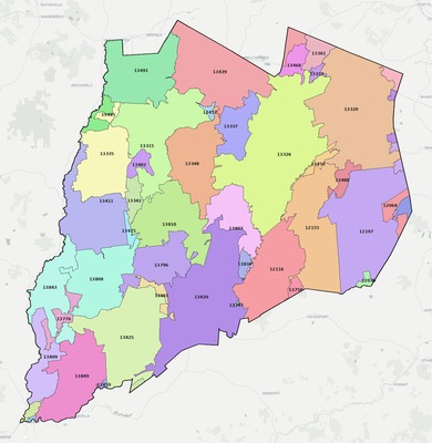 Otsego County NY ZIP code boundaries map