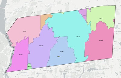 Putnam County NY ZIP code boundaries map