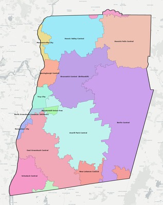 Rensselaer County NY school district boundaries map