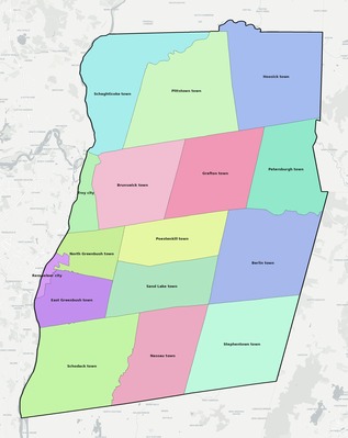 Rensselaer County NY townships and subdivisions map