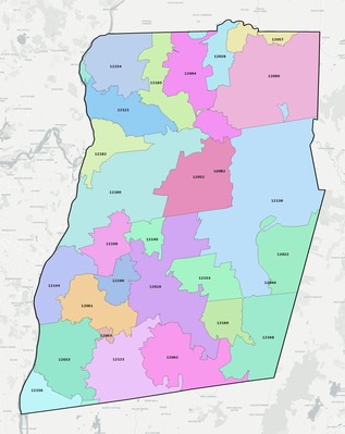 Rensselaer County NY ZIP code boundaries map