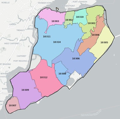 Richmond County NY ZIP code boundaries map