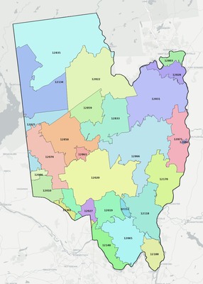 Saratoga County NY ZIP code boundaries map