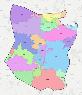 Schoharie County NY ZIP code boundaries map