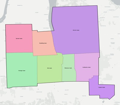 Schuyler County NY townships and subdivisions map